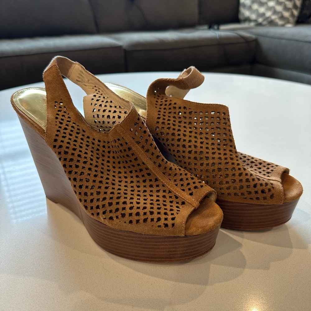 Coach Chastity Wedge Platform Perforated Laser Cut Slingback in Brown